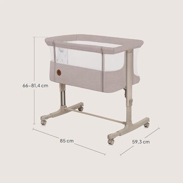 Дитяче ліжечко Lionelo Aurora 3-в-1 (до 9 кг), приліжкове ліжечко, колиска, регулювання висоти та нахилу матраца, 4 колеса з гальмами, ергономічний матрац, сумка, бежевий капучино, великий розмір