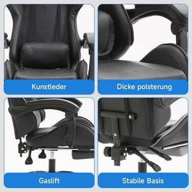 Ергономічне ігрове крісло, офісне крісло з регульованою висотою та функцією відкидання (чорне)