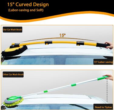 Набір щіток для миття автомобіля з аркою 15 з телескопічною ручкою 43-футова алюмінієва щітка для миття автомобіля М'яка швабра з мікрофібри Довга ручка для автофургону Вантажівка Автомобіль Човен Інструмент для чищення без подряпин Набір для миття Щітка 