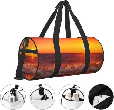 Спортивна сумка, дорожня сумка, сумка на ніч з принтом Морський захід та хвилі, чорна, універсальний розмір, сумка для подорожей