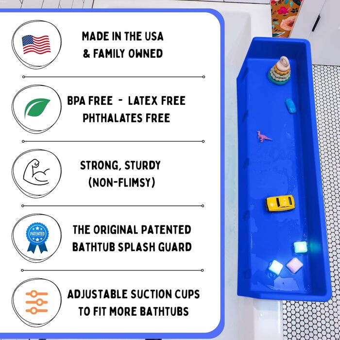 Захист від бризок для ванни, ігрова полиця тримач для іграшок кріплення на присосці до ванни запобігання розливанню води у ванній кімнаті розваги для синього