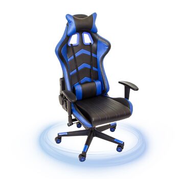 Ігрове крісло NATIV з механізмом гойдання Офісне крісло з регульованою висотою Обертове робоче крісло Підлокітники з регульованою висотою Чорний/Синій До 150 кг Штучна шкіра Захист від гніву 16 кг, чорний/синій