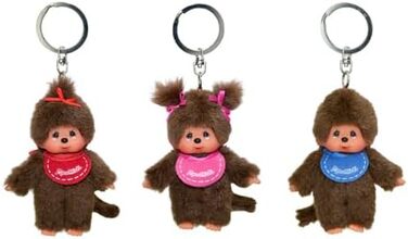 Оригінальний брелок-Monchhichi (дівчинка або хлопчик), плюшева фігурка з нагрудником, приблизно 10 см, коричневий плюшевий брелок для рюкзаків, сумок та пеналів. Коричневий, 10 см, 2534 -
