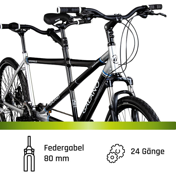 Гірський велосипед Galano Tandem 26 дюймів Nashville 24 швидкості MTB Hardtail чорний/сірий 53/46 см