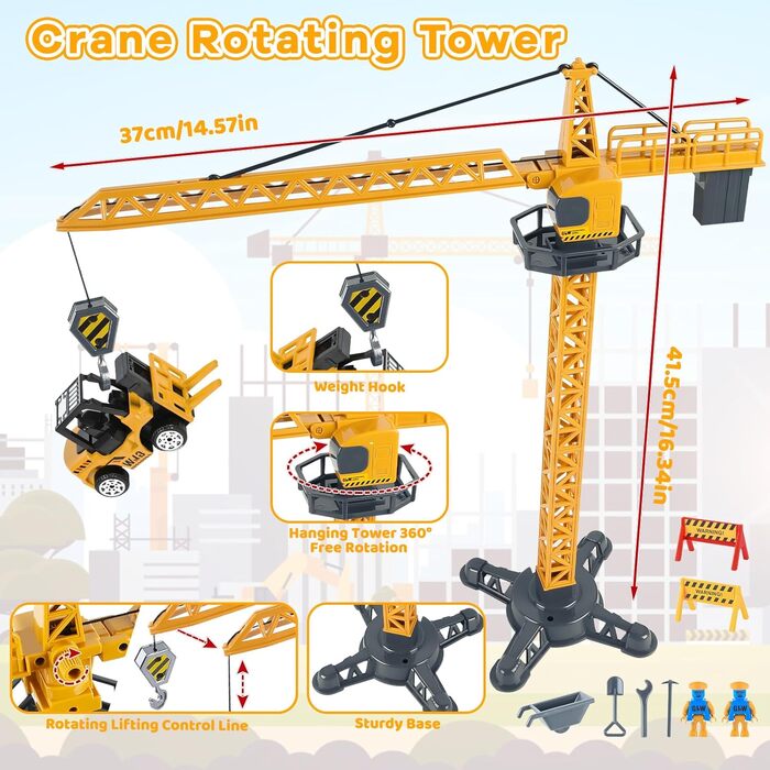 6 Mini Construction Vehicles, Crane Toy for Children (Yellow), 6 Mini Construction Vehicles, Crane Toy for Children (Yellow)