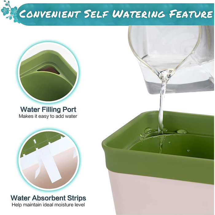 Горщик для рослин LATERN із 3 предметів із самополивом, прямокутний пластиковий квітковий горщик 27 см для садових квітів, бонсай, алое, трав, орхідей та сукулентів з віконцем для контролю рівня води та дренажним отвором, лоток