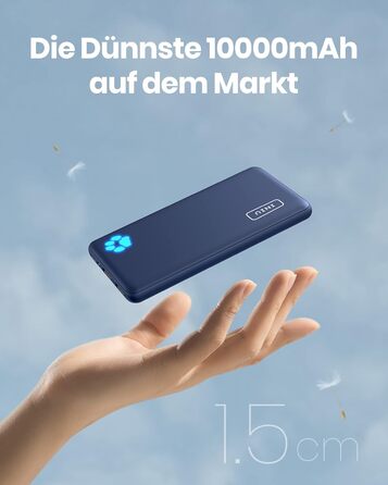 Найтонший і найлегший зовнішній акумулятор USB C 10000 мАг, ТРИ виходи 3A для мобільного телефону Power Bank з ліхтариком для iPho