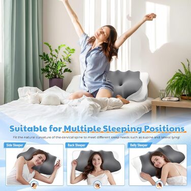 Подушка 2-в-1 з піни з ефектом пам&39яті, ортопедична подушка для шиї з чохлом Ice Silk, підтримуюча подушка для шиї, ергономічна подушка для сну на боці, для тих, хто спить на боці, на спині та на животі, 643612/9 см