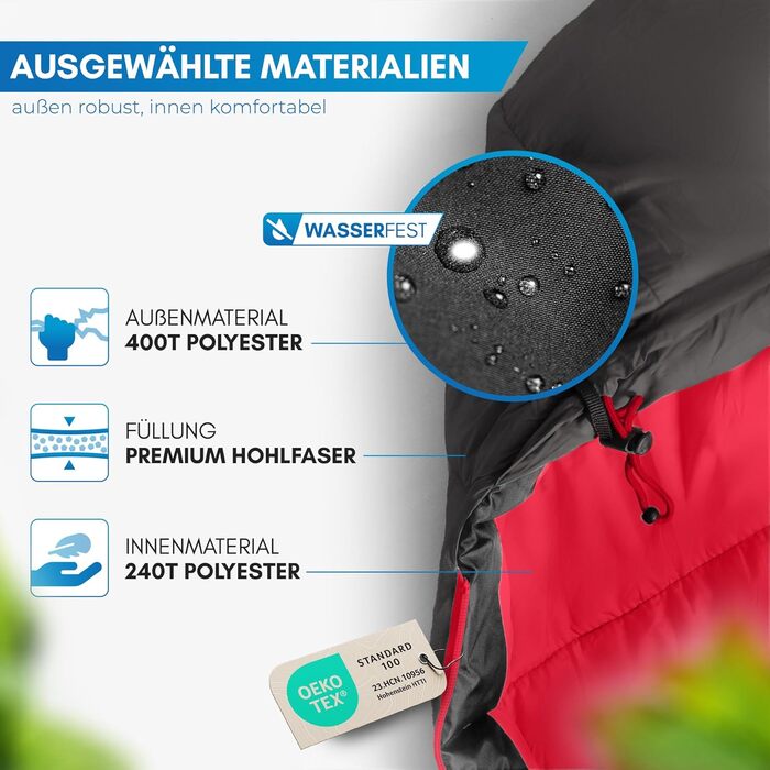 Спальний мішок для дорослих NORDMUT Маленький розмір упаковки та надлегкий (900/1500 г) 3-сезонний (250 г/м) та літній спальний мішок (100 г/м) Муміїний спальний мішок для кемпінгу, активного відпочинку та фестивалів, сірий, 3-сезонний спальний мішок