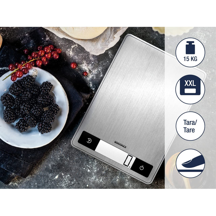 Цифрові кухонні ваги сріблястого кольору з нержавіючої сталі, вага до 15 кг (точність до 1 г), побутові ваги з запатентованою сенс