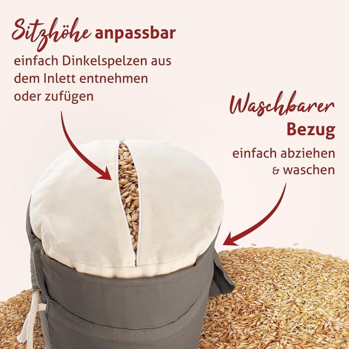 Йога-болстер Йога-рол ручної роботи, Німеччина Діаметр 24 см - довжина 64 см Практична ручка для перенесення Наповнювач зі 100 лушпиння спельти Чохол антрацитового кольору, 100 бавовна, можна прати