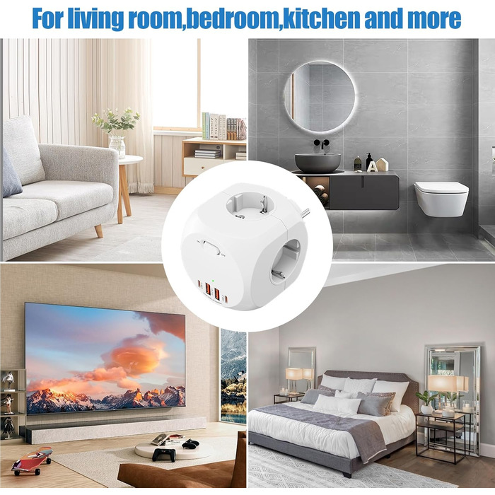 Розетка з USB, розетка з вимикачем, подовжувач на 8 розеток N 1, куб з 2 розетками USB-C, адаптер для домашнього офісу з кубом роз