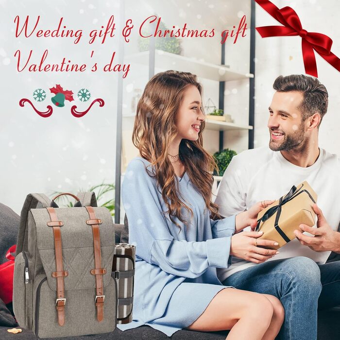 Рюкзак для пікніка на 4 особи з великою ізольованою сумкою-холодильником, набором кошика для пікніка з сумкою для вина, водонепроникною ковдрою для пікніка та набором столових приборів. Ідеально підходить для пляжу, весільний подарунок для пар, щітка