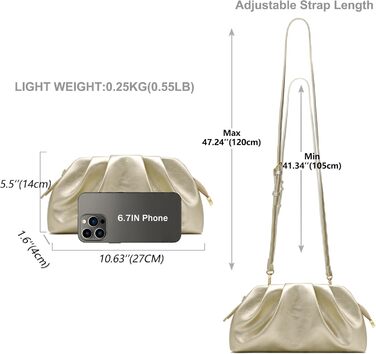 Жіноча вечірня сумка Milisente з клатчем, хмарою та плісованими краями, елегантна маленька сумочка зі штучної шкіри, сумка на плече для весілля на блискавці золотого кольору