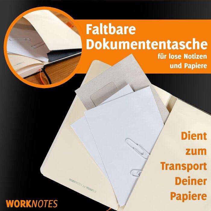 Зошит WORKNOTES у лінійку A4 - Зошит для творчих людей та діячів, 192 перфоровані сторінки, папір, стійкий до чорнил, 100 г/м, тверда обкладинка чорного кольору, включаючи петлю для ручки та кишеню для документів