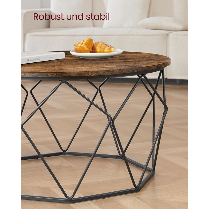 Журнальний столик VASAGLE, приставний столик, стіл для вітальні, диван-столик, сталевий каркас, для вітальні, спальні, кабінету, промисловий дизайн, вінтажний коричнево-чорний LCT040B01