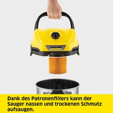 Пилосос для сухого та вологого прибирання Krcher WD 3 S V-17/4/20, вкл. картриджний фільтр, флісовий фільтрувальний мішок, 1000 Вт