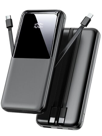 Портативний зарядний пристрій ємністю 26800 мАг, 22,5 Вт із USB-C та швидкою зарядкою, 3 порти та 2 вбудовані кабелі, зовнішній акумулятор, сумісний з iPhone 17 16 15 14 13 Android, чорний