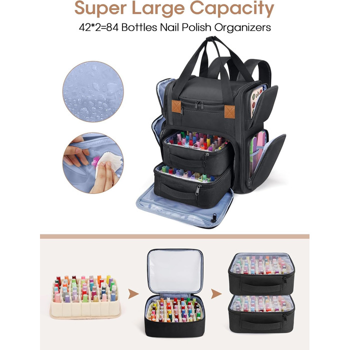 Сумка для зберігання лаку для нігтів Deciniee Велика сумка-органайзер для 84 пляшечок лаку для нігтів та лампи для нігтів - Двошаровий футляр для дизайну нігтів для жінок та дівчат