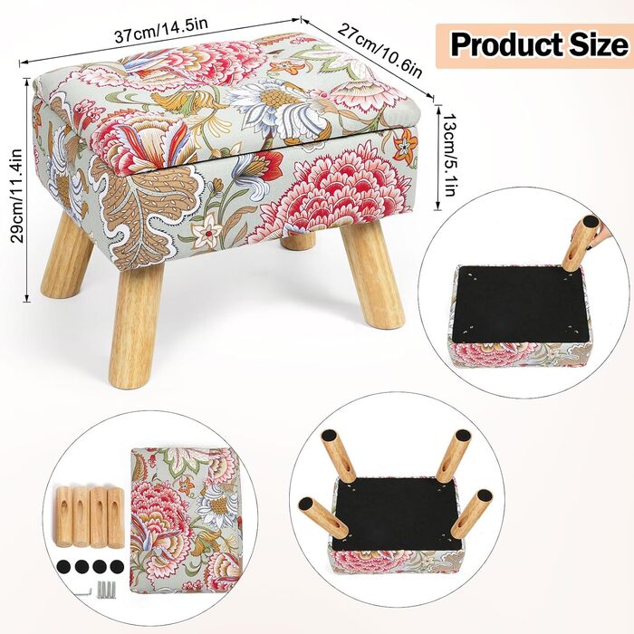 Табурет Nandae з місцем для зберігання, пуф-підставка для ніг, багатофункціональний пуф-підставка для ніг у стилі бохо для вітальні, спальні, туалетного столика, передпокою