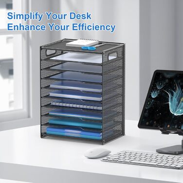 Рівневий настільний органайзер OUTWOLF з ручкою, міцний металевий органайзер для паперу, лоток для листів, відділення для зберігання, офісне приладдя для документів формату A4, паперу, книг, журналів (чорний) 10-рівневий настільний органайзер, 10-