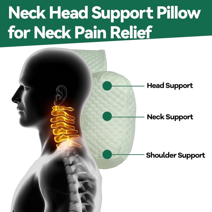 Подушка для шиї MABOZOO для крісел-реклайнерів з кишенею, подушка для підголівника для полегшення болю в шиї та підтримки шийного відділу хребта, подушка для голови-реклайнера для тих, хто спить на боці вдома, в офісі або під час подорожей, світло-зелена
