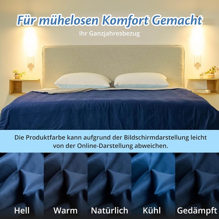 Підковдра Ella для обтяженої ковдри 135x200 см Виготовлена зі 100 бавовни - Підходить для обтяжених ковдр вагою 7 кг та 9 кг Темно-синя 135x200 см