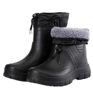 Чоловічі гумові чоботи, вітрозахисні бавовняні гумові чоботи, теплі, легкі гумові чоботи до щиколотки, чорні гумові чоботи без шнурівки, водонепроникні робочі чоботи, чорні, розмір 40 EU