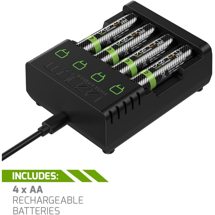 Зарядна станція Venom з акумуляторною батареєю та 4 батареями типу AA ємністю 2100 мАг