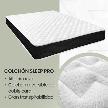 Матрац Homey Viscoelastic Sleep Pro, двосторонній (зима-літо), середньої та високої жорсткості, товщина 25 см, стійкий до кліщів, антибактеріальний та гіпоалергенний, 90 x 200 см Білий / Чорний 90 x 200 см