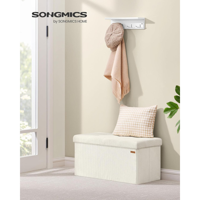 Лавка для зберігання SONGMICS, Складана підставка для ніг, 38 x 76 x 38 см, Лавка біля ліжка, Коробка для зберігання, Вантажопідйомність до 300 кг, Вітальня, Спальня, Вхідна зона, Кремово-білий LSF603W01 76B см Кремово-білий