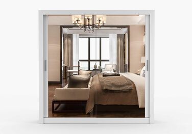 Шафа з дзеркалом - Шафа з розсувними дверима - Шафа для спальні - 64 x 203 x 215 см - Шафа для вітальні - Вішалка для одягу, Шафа з двома дверима, Сучасна 200 см Біла