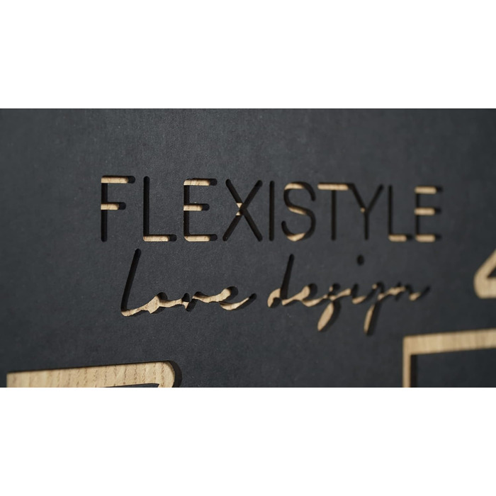 Настінний годинник FLEXISTYLE ECO, великий, квадратний, під дерево, безшумний, для вітальні та спальні, Made in EU (чорний, 60 см)