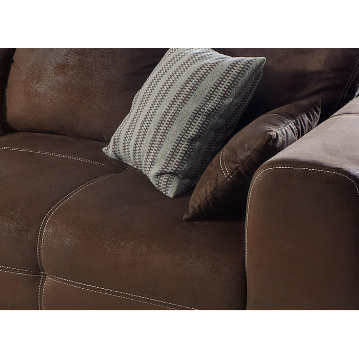 Великий диван Cavadore Mavericco / Великий м&39який диван з чохлом з мікрофібри під шкіру / У комплекті подушки для спинки та декоративні подушки / Розміри 287 x 69 x 108 см (Ш x В x Г) / Колір Антично-коричневий