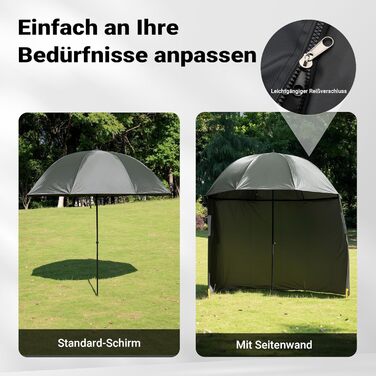 Рибальська парасолька Wiltec 250 см з бічною панеллю та двома оглядовими вікнами, намет-парасолька для захисту від вітру під час риболовлі, рибальська парасолька, рибальський намет-парасолька, сонцезахисний козирок