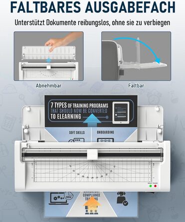Ламінатор A4, гарячий та холодний ламінатор з 20 ламінуючими пакетами для паперів A4, A5 та A6, ламінатор 12-в-1 з різаком для паперу та закруглювачем кутів, ламінуючий пакет для школи, дому та офісу, білий