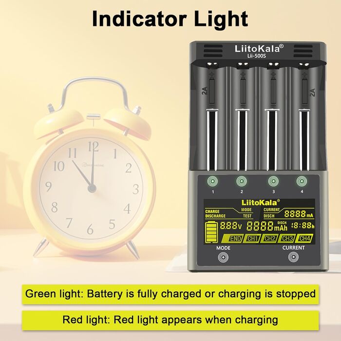 Зарядний пристрій LiitoKala Lii-500S для акумуляторів 18650, швидкий зарядний пристрій з РК-дисплеєм та сенсорним керуванням, зарядний пристрій на 4 слоти для акумуляторів типу АА з адаптером 12 В 3 А для літій-іонних, AA, AAA, Ni-MH, Ni-CD акумуляторів 1