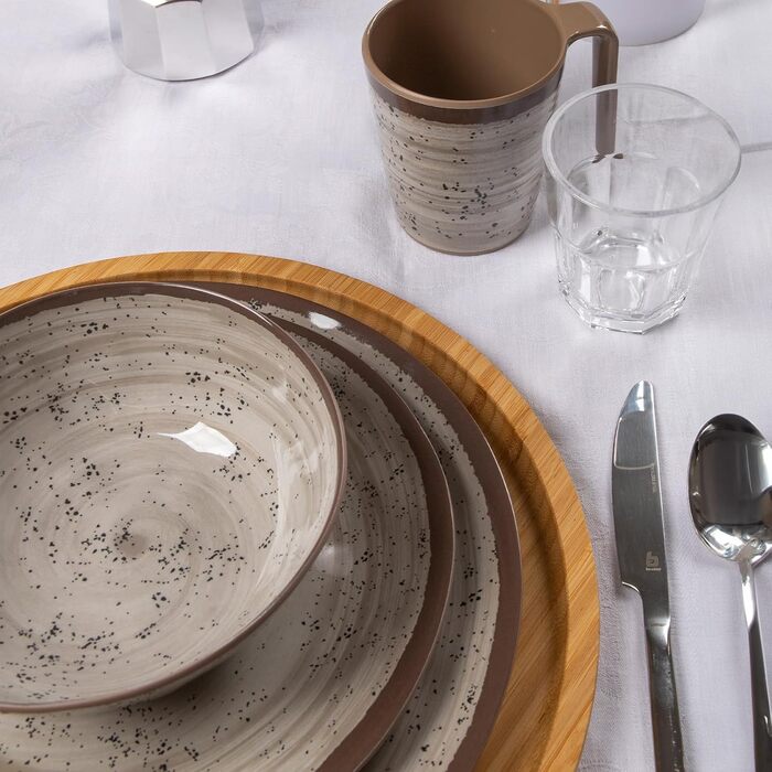 Набір посуду Bo-Camp з меламіну, Halo, кемпінговий посуд, тарілки для пікніка, бежевий