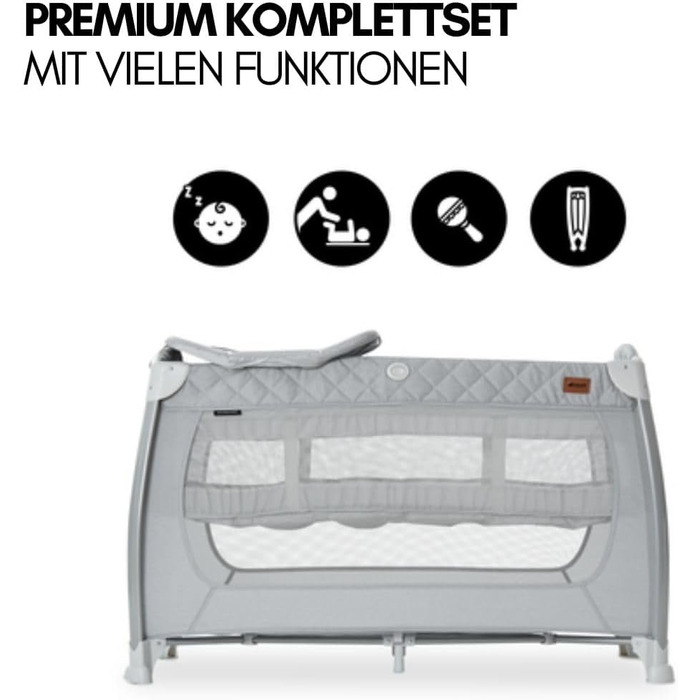 Дорожнє ліжечко Hauck Play N Relax Center з пеленальною підкладкою, регульованою висотою та боковим входом - Стьобаний сірий