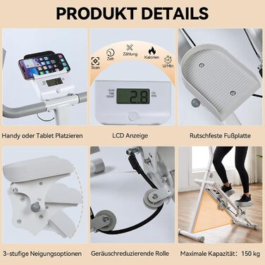 Степер LEAFIA для домашнього використання, вертикальний тренажер для скелелазіння Stairmaster для тренувань усього тіла, складний компактний аеробний тренажер для скелелазіння, крос-трейнер з РК-дисплеєм, регульованими ручками та педалями