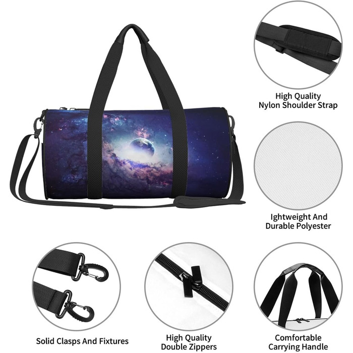 Спортивна сумка для подорожей, космічний принт Всесвіт, чорна, універсальний розмір