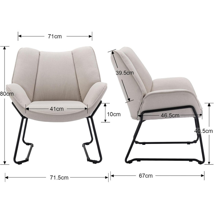 Сучасне м&39яке крісло/крісло-шезлонг/крісло для читання/крісло-підлокітник з металевими ніжками для спальні/вітальні, лляне, бежевий