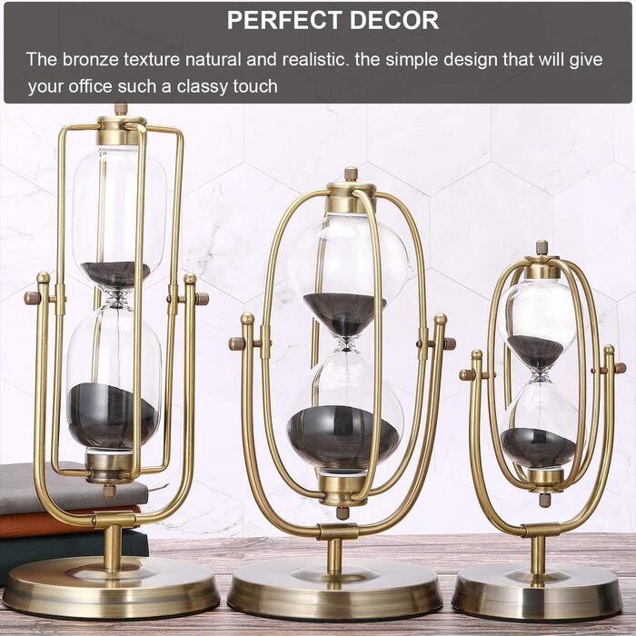 Пісочний годинник SuLiao для Uten, Поворотний на 720, Старовинний білий пісочний годинник, Вінтажний пісочний годинник 1 Hora Reloj de Arena, Великий метал, Пісочний годинник, Офіс, Письмовий стіл, Дім, Весільне оформлення (Чорний, 60 хв)