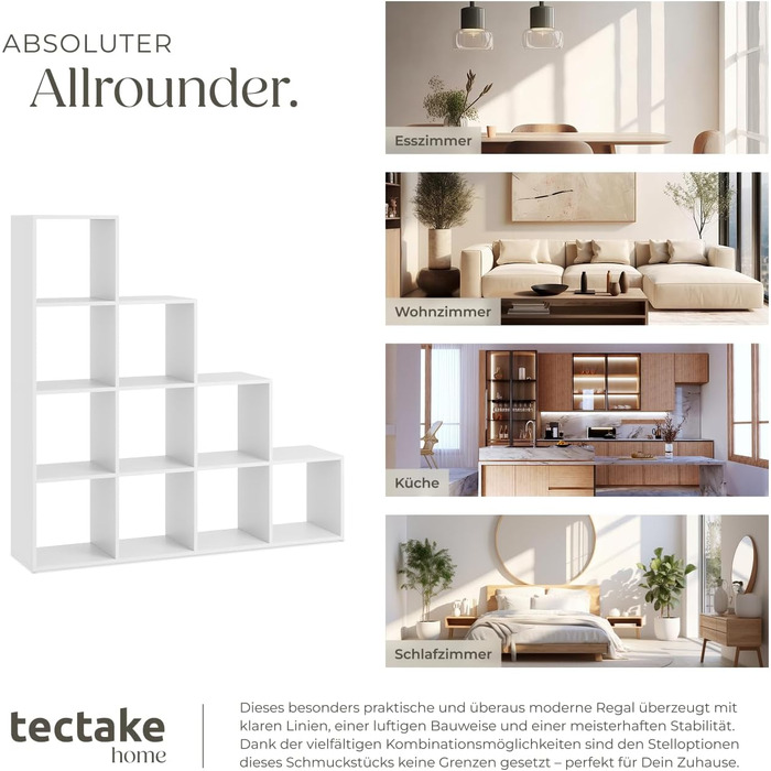 Книжкова полиця tectake, полиця-шафа як роздільник кімнати у вітальні, перегородка в дитячій кімнаті, сходинка у спальні, кухні або гардеробі, кубічна полиця, офісне сховище, полиця для взуття - біла