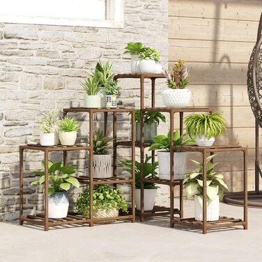 Підставка для рослин Bamworld, кутова полиця для рослин, 5 рівнів, 11 полиць для рослин у горщиках, дерев&39яна підставка для рослин, садова дерев&39яна стійка для рослин, кутова стійка для вітальні, газону, вікна, B-кут