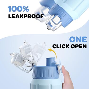 Пляшка для пиття об&39ємом 600 мл з кришкою-фільтром та запобіжним замком, герметична термос-пляшка для води, без BPA із застібкою-кришкою, для спорту, бігу, школи, фітнесу, дітей, світло-блакитний