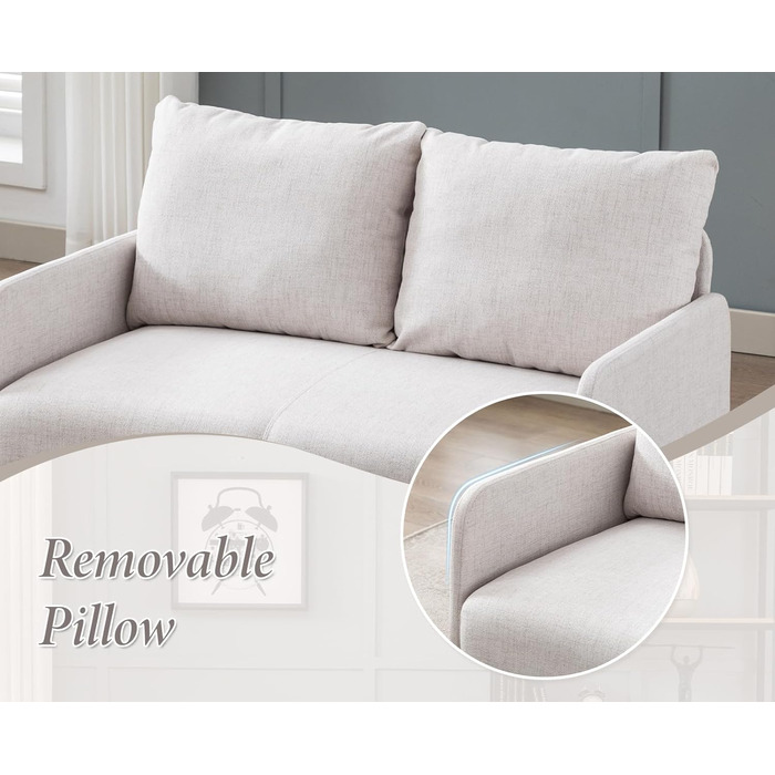 Диван Chairus 2-місний лляний двоспальний диван для вітальні Диван-диван для маленької квартири Сучасний міні-диван для спальні (бежевий) 2K (120 см x 76,5 см x 80 см) бежевий