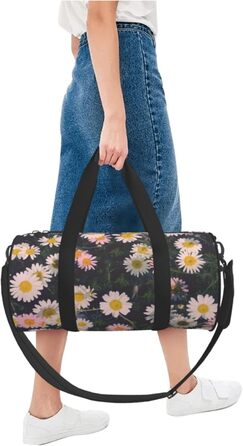 Спортивна сумка, дорожня сумка, стильна сумка для подорожей з квітковим принтом (ромашки), чорна, універсальний розмір