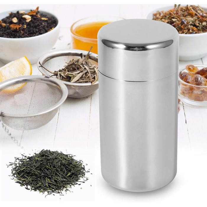 Чайник з нержавіючої сталі, бляшанки для розсипного чаю 250 г, герметична бляшанка для кави з подвійною кришкою, кругла бляшанка, маленькі кухонні контейнери для чаю, кави, какао, цукру та спецій 550 мл