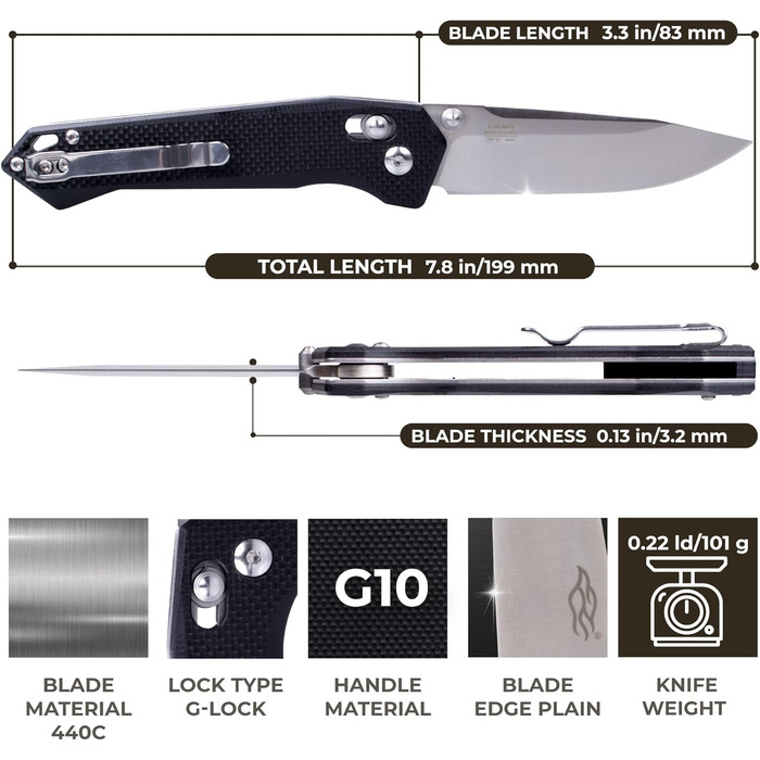 Складаний кишеньковий ніж, лезо з нержавіючої сталі 440C, ергономічна рукоятка G10 з кліпсою, полювання, риболовля, кемпінг, папка